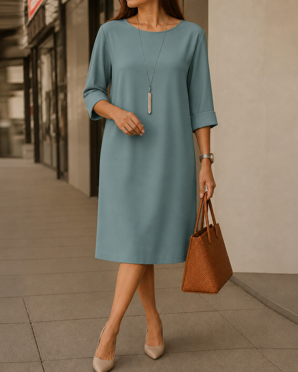 Lucille Roll-Cuff Midi Dress