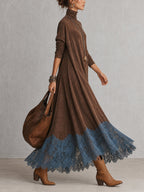 Esme Suede-Feel Lace Hem Maxi Dress