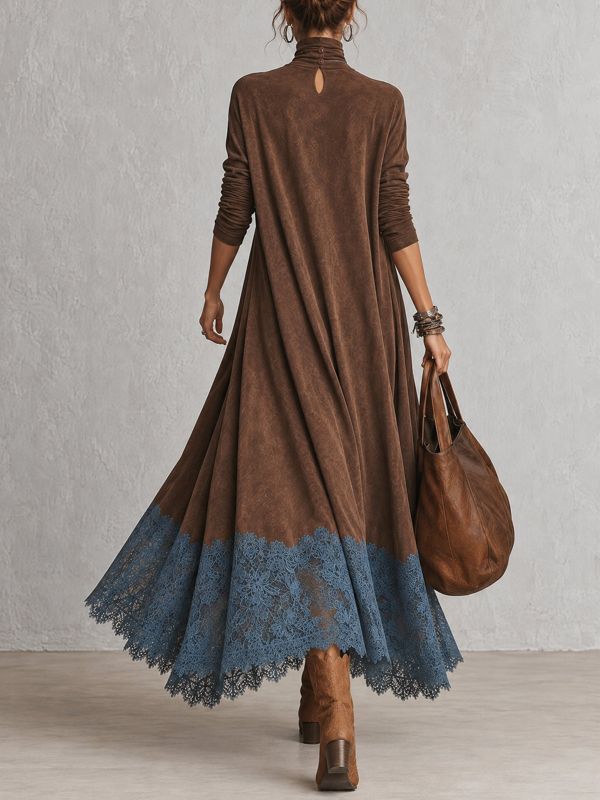 Esme Suede-Feel Lace Hem Maxi Dress