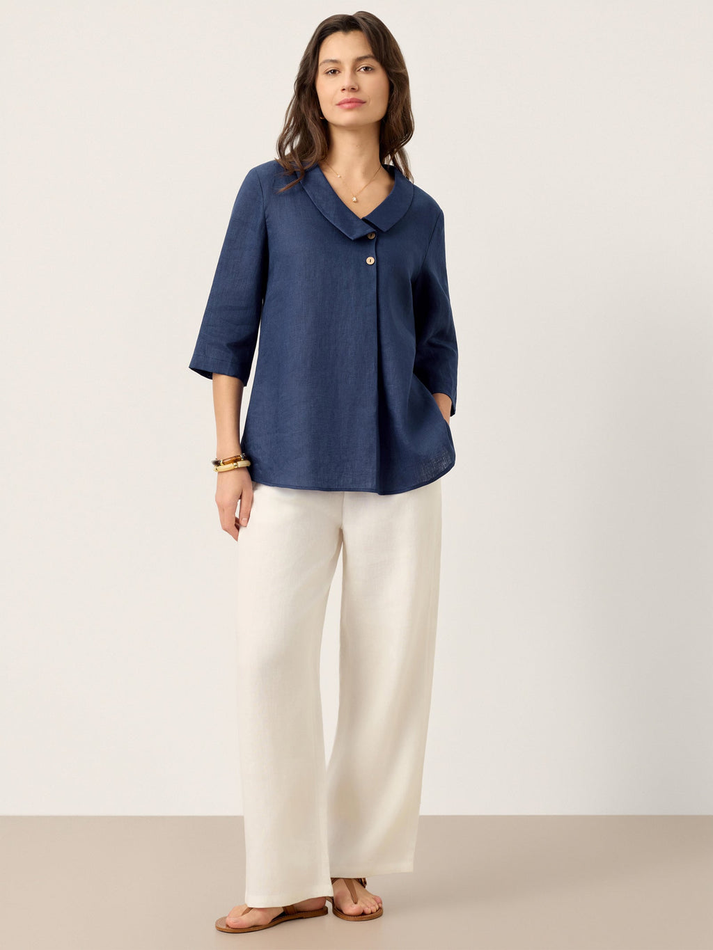 Liv Linen Asymmetric Collar Top