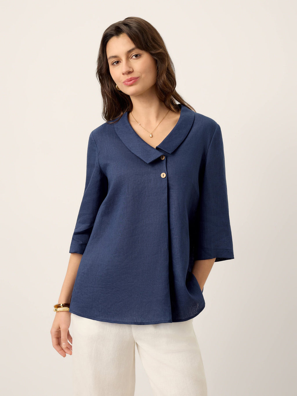 Liv Linen Asymmetric Collar Top