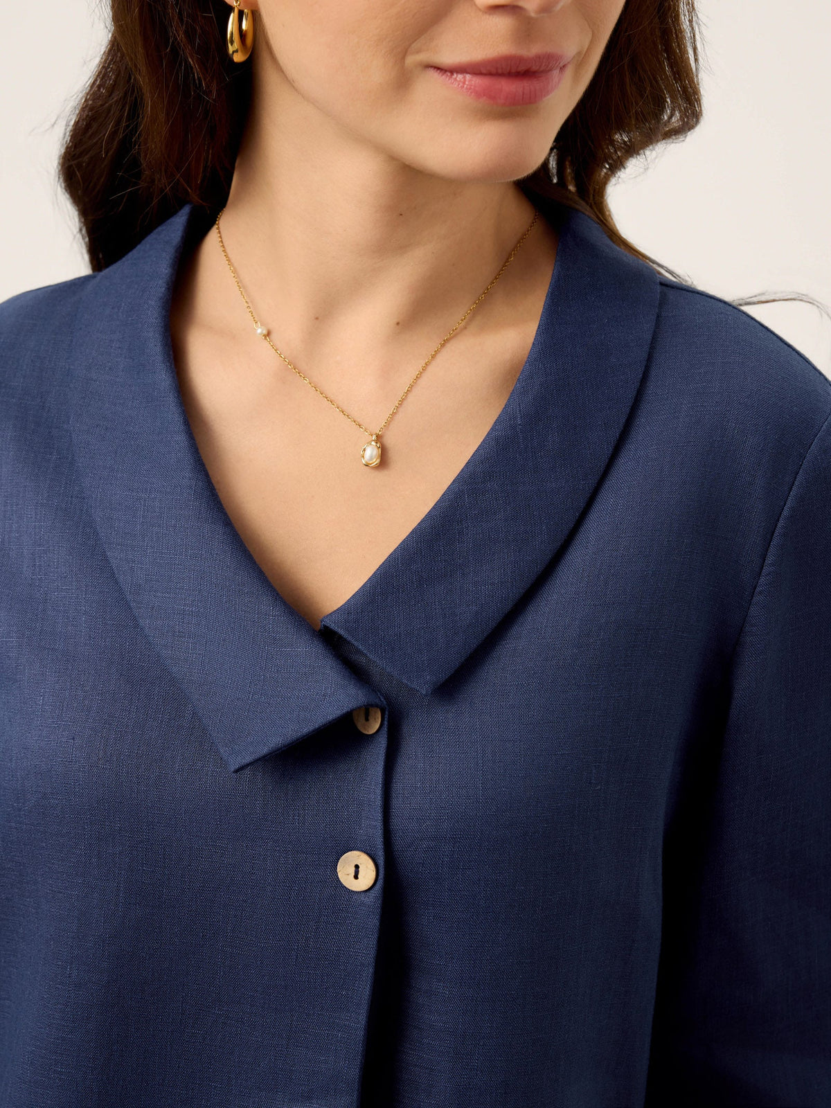 Liv Linen Asymmetric Collar Top