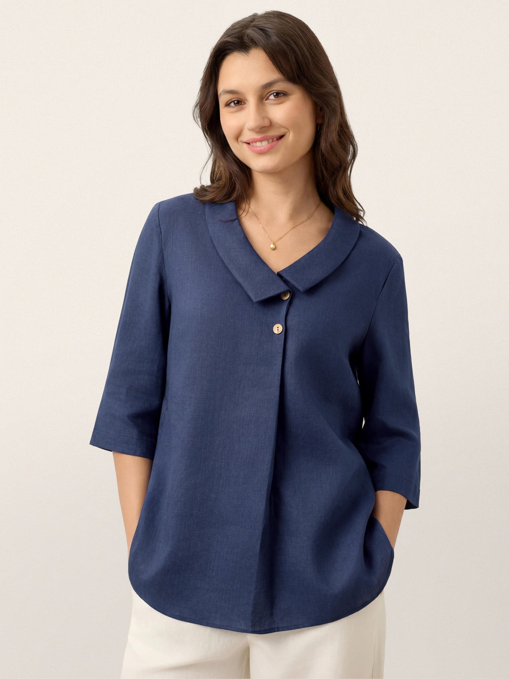 Liv Linen Asymmetric Collar Top