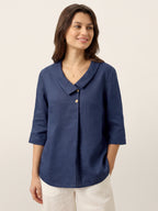 Liv Linen Asymmetric Collar Top
