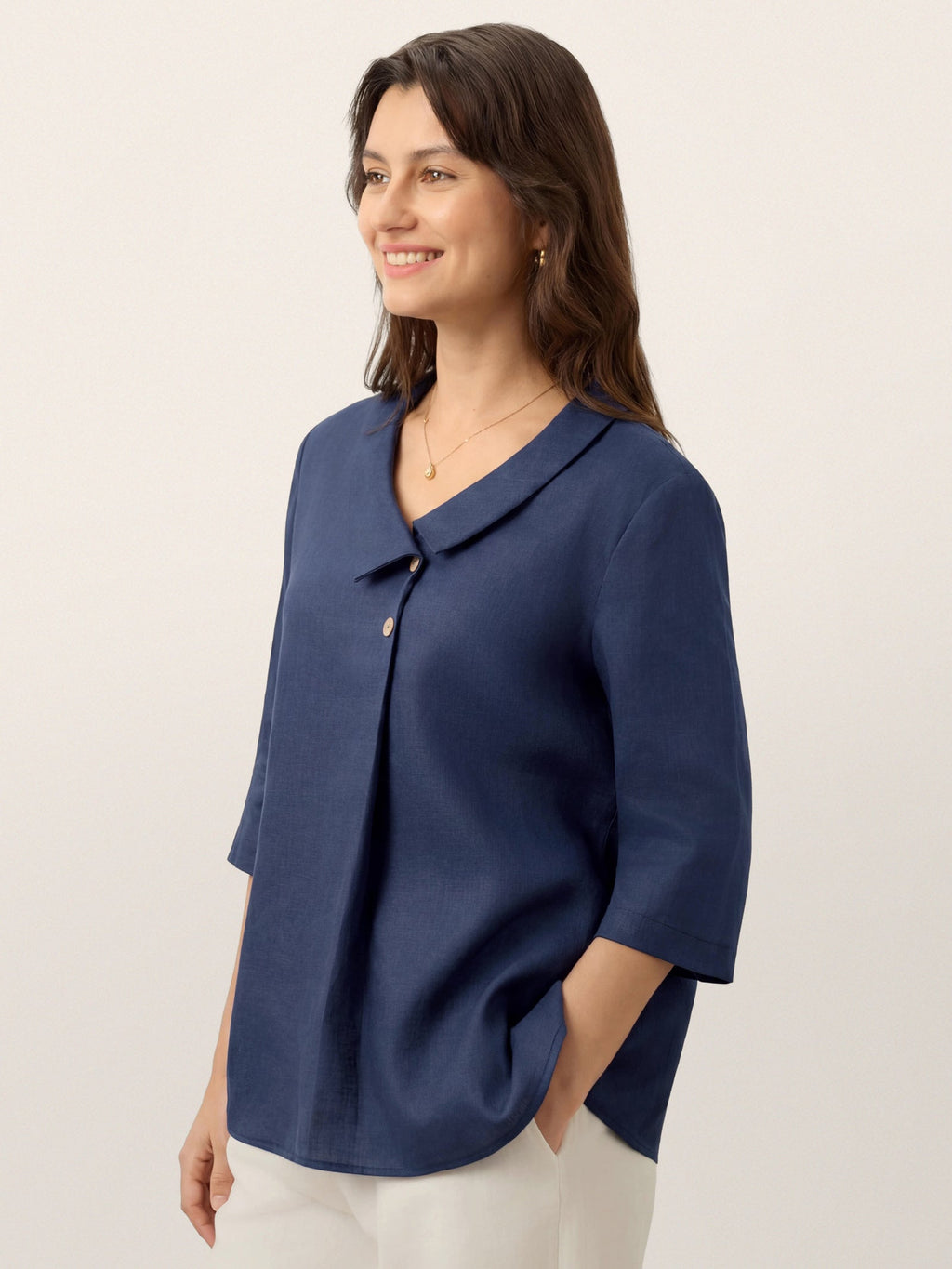 Liv Linen Asymmetric Collar Top