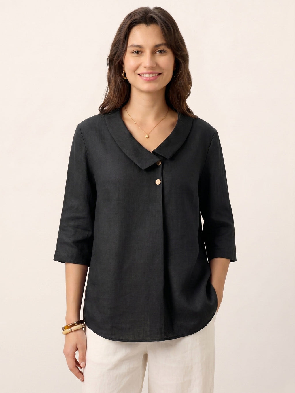 Liv Linen Asymmetric Collar Top