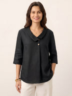 Liv Linen Asymmetric Collar Top