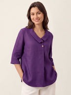 Liv Linen Asymmetric Collar Top