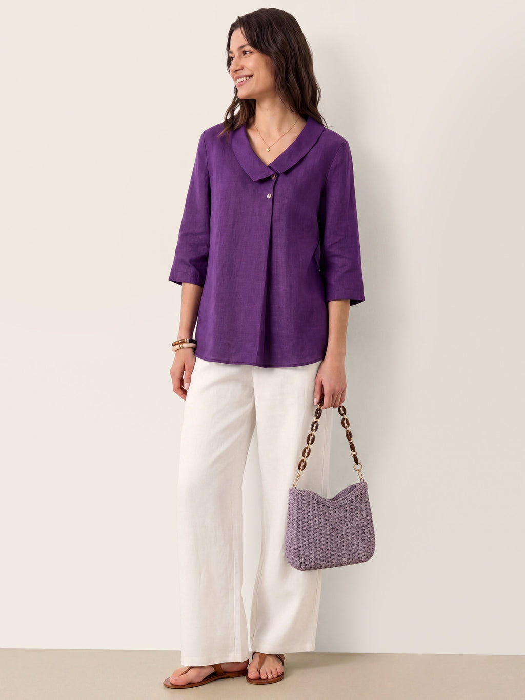 Liv Linen Asymmetric Collar Top