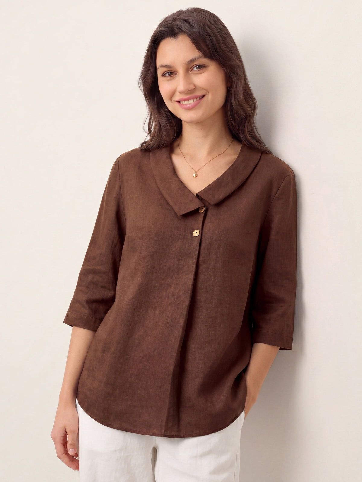 Liv Linen Asymmetric Collar Top