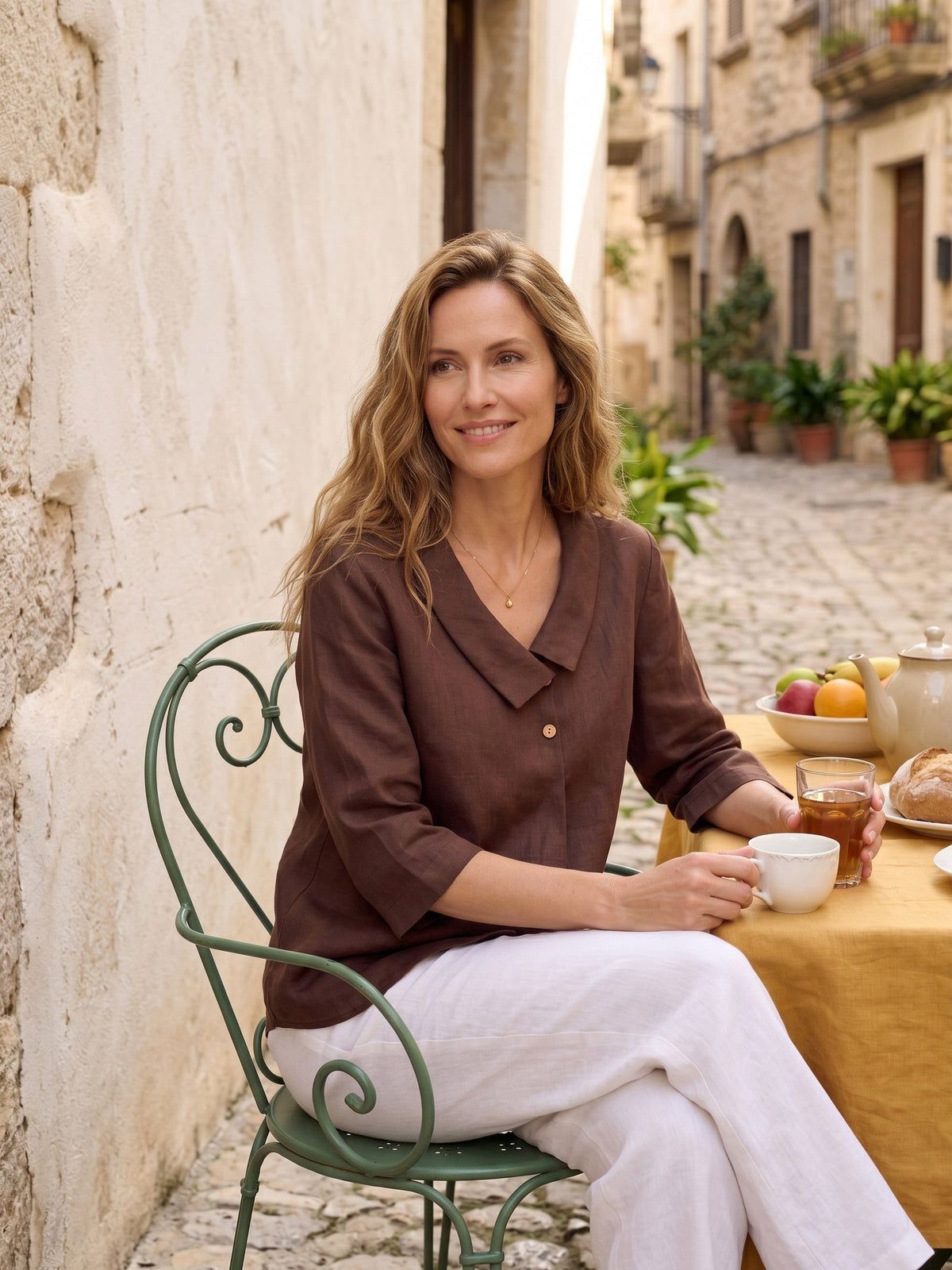 Liv Linen Asymmetric Collar Top