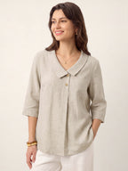 Liv Linen Asymmetric Collar Top