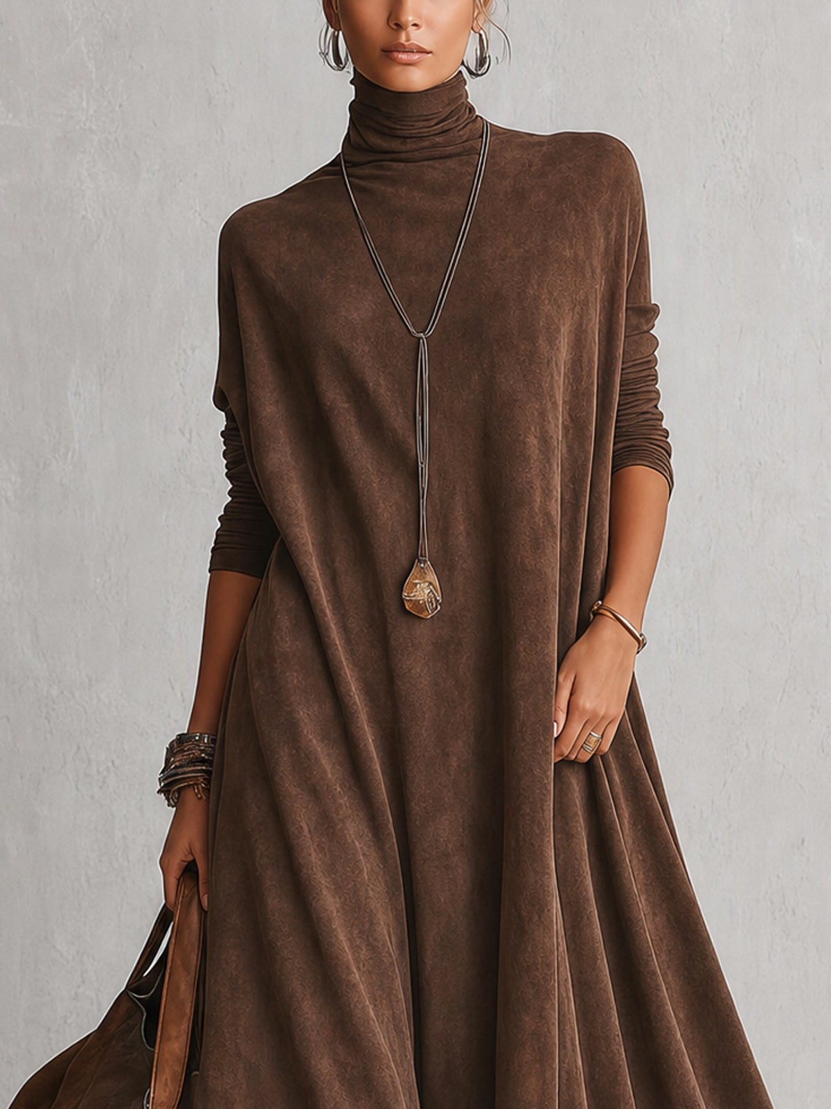 Esme Suede-Feel Lace Hem Maxi Dress
