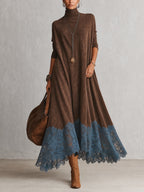 Esme Suede-Feel Lace Hem Maxi Dress
