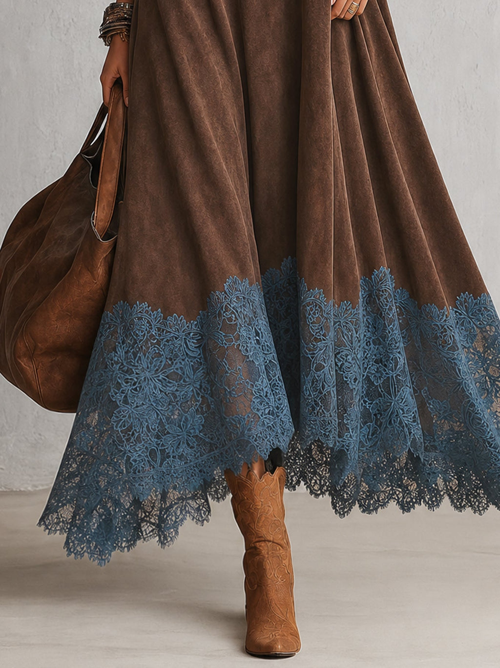 Esme Suede-Feel Lace Hem Maxi Dress