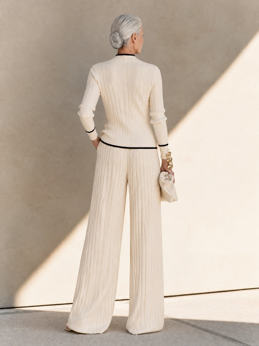 Ivy Ribbed Knit Contrast-Trim Two-Piece Set