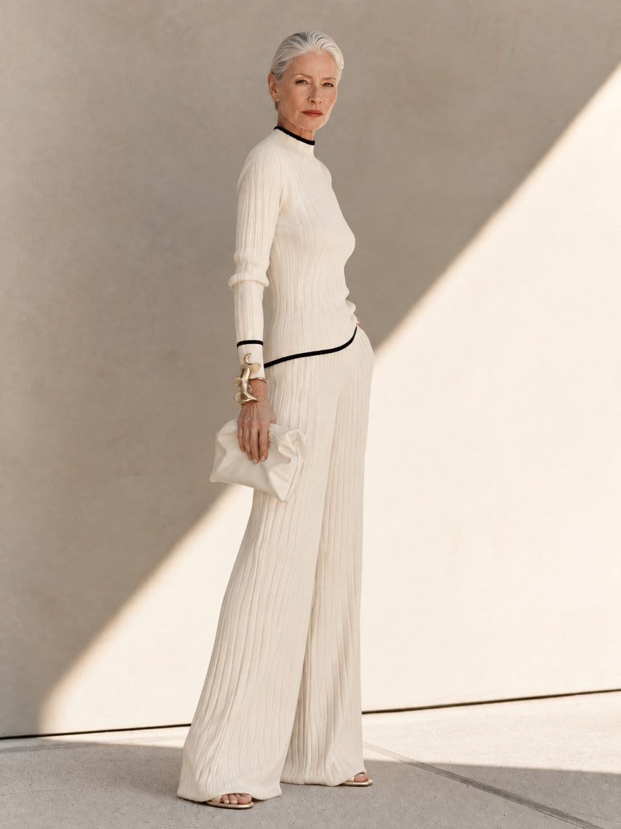 Ivy Ribbed Knit Contrast-Trim Two-Piece Set