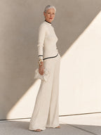 Ivy Ribbed Knit Contrast-Trim Two-Piece Set