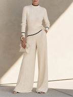 Ivy Ribbed Knit Contrast-Trim Two-Piece Set