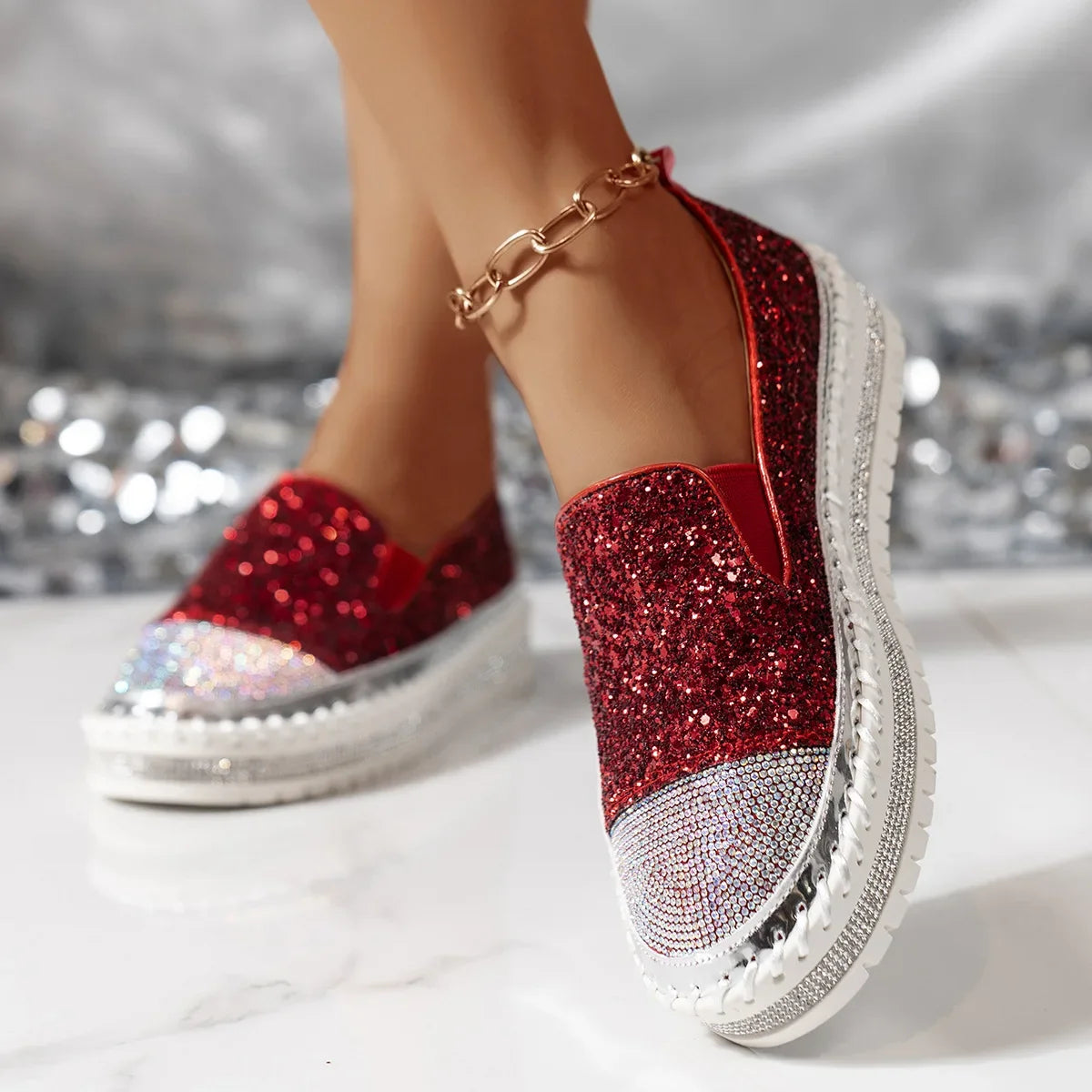 Lumi Glitter Platform Slip-On Sneakers
