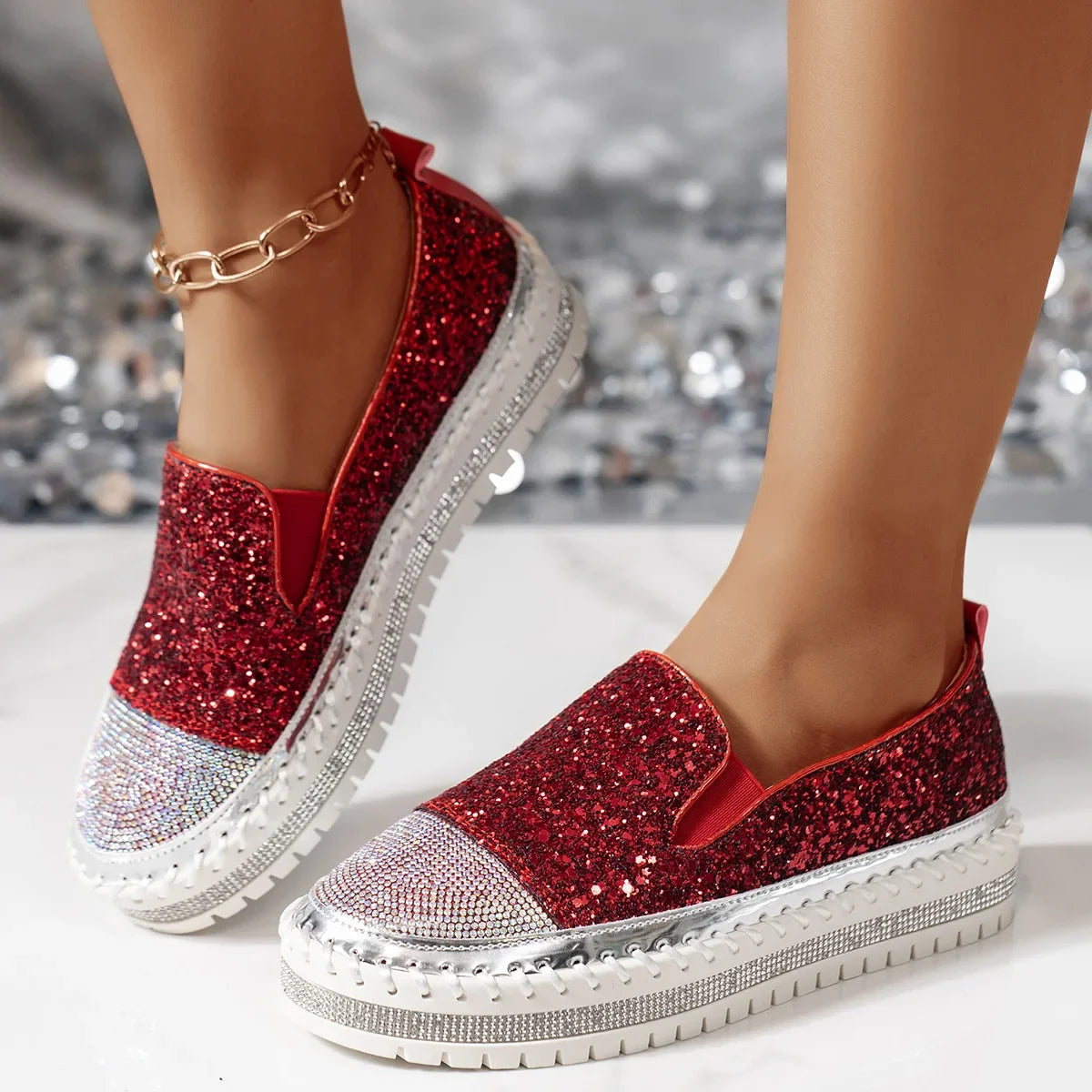 Lumi Glitter Platform Slip-On Sneakers