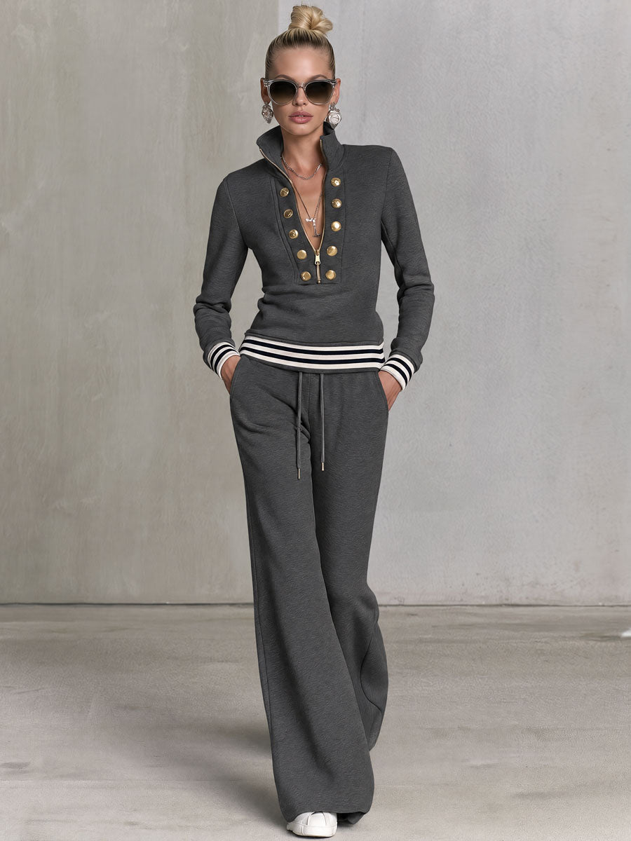 Sadie Half-Zip Sweatshirt & Wide-Leg Pants Set
