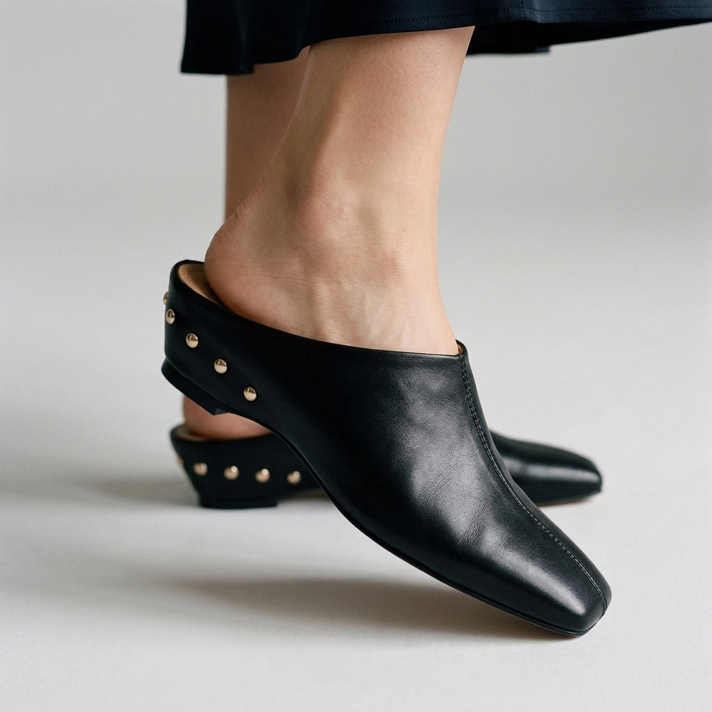 Reese Square-Toe Leather Mule