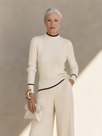Ivy Ribbed Knit Contrast-Trim Two-Piece Set