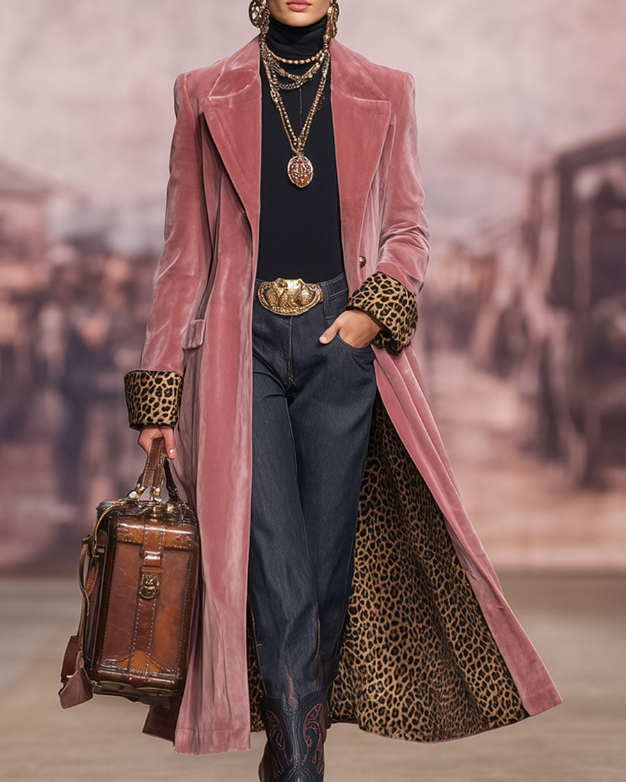 Rosamund Velvet Leopard-Lined Long Coat