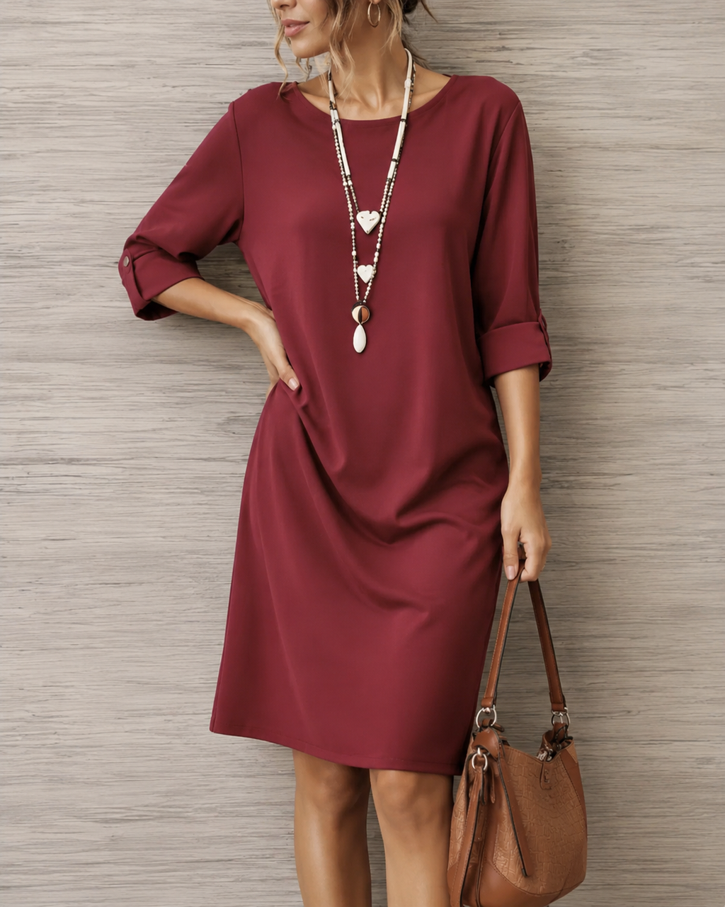 Lucille Roll-Cuff Midi Dress