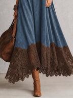 Esme Suede-Feel Lace Hem Maxi Dress