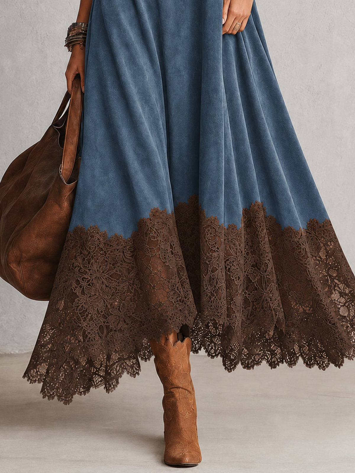 Esme Suede-Feel Lace Hem Maxi Dress