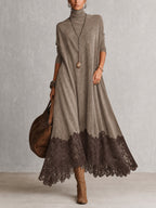Esme Suede-Feel Lace Hem Maxi Dress