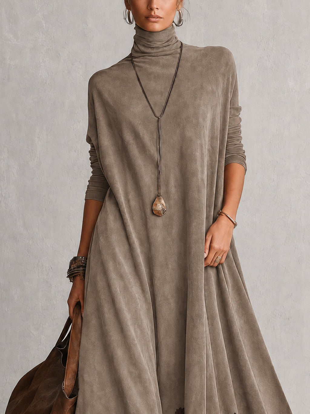 Esme Suede-Feel Lace Hem Maxi Dress