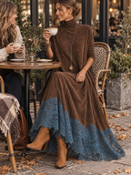Esme Suede-Feel Lace Hem Maxi Dress