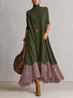 Esme Suede-Feel Lace Hem Maxi Dress