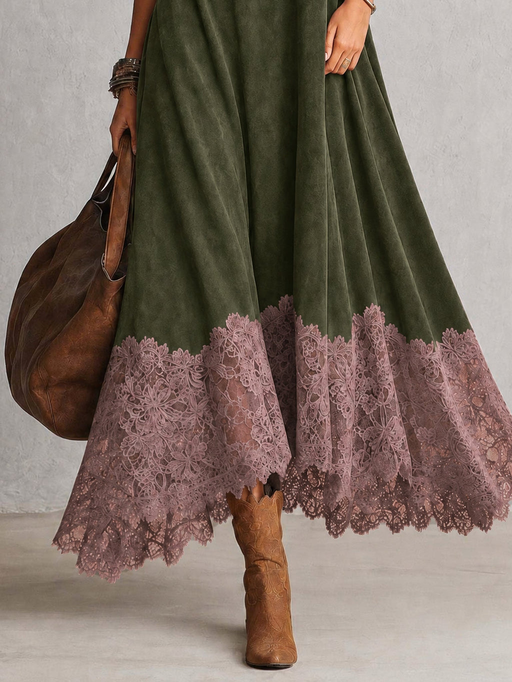 Esme Suede-Feel Lace Hem Maxi Dress