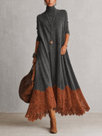 Esme Suede-Feel Lace Hem Maxi Dress