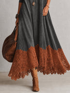 Esme Suede-Feel Lace Hem Maxi Dress