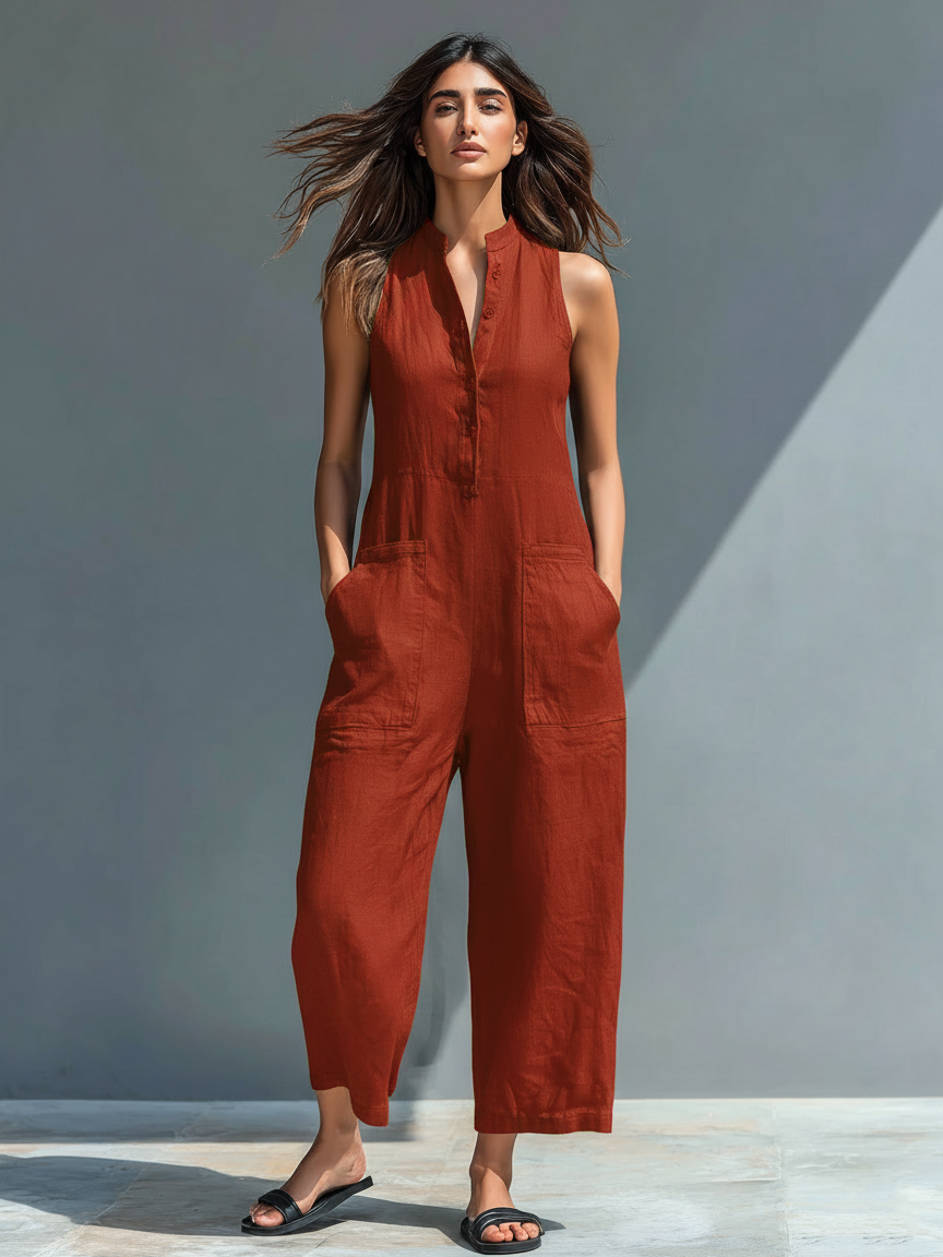 Linnea Linen-Blend Sleeveless Jumpsuit