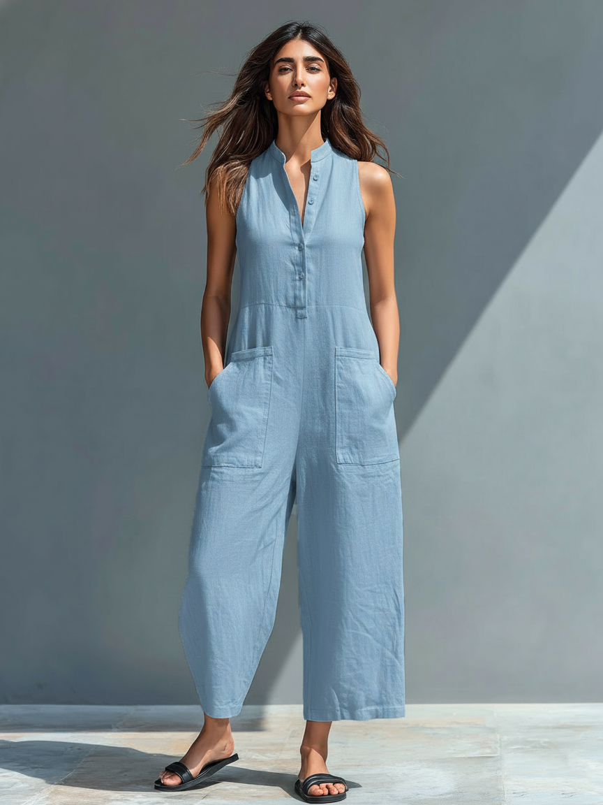 Linnea Linen-Blend Sleeveless Jumpsuit