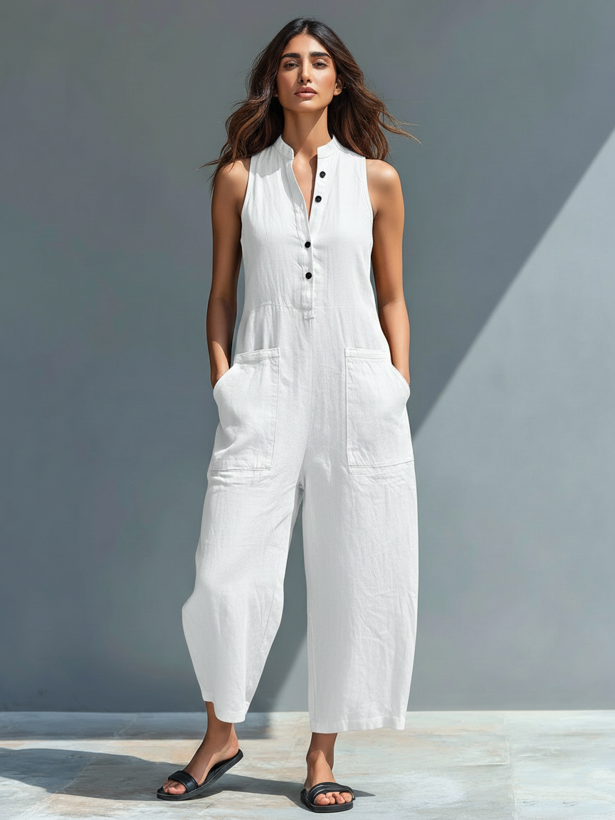 Linnea Linen-Blend Sleeveless Jumpsuit