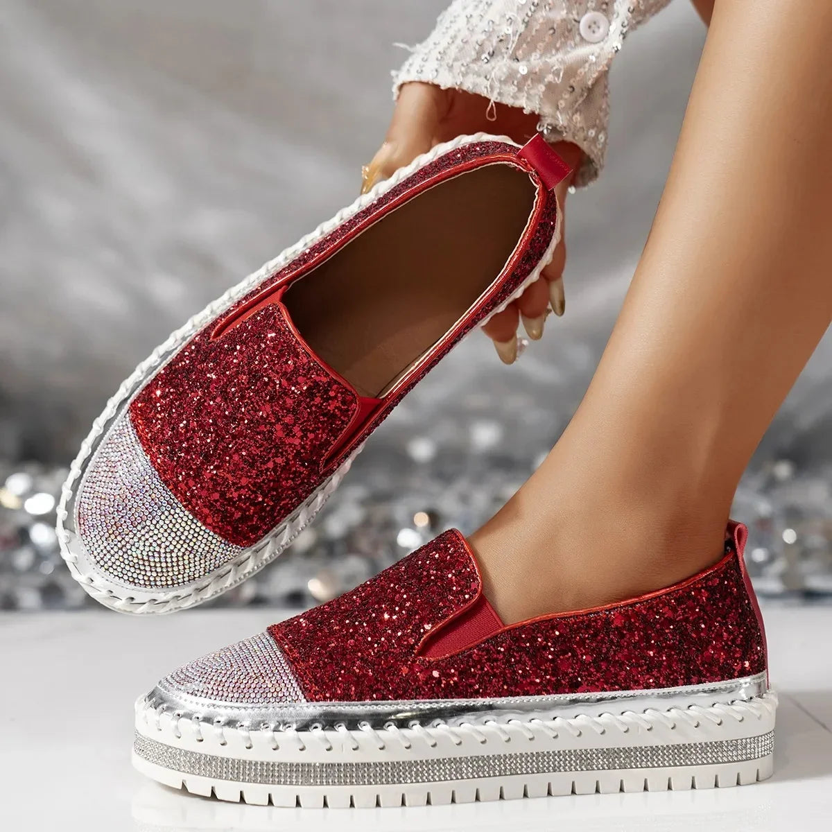 Lumi Glitter Platform Slip-On Sneakers