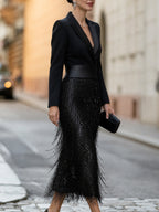 Della Sequin Fringe Blazer Midi Dress
