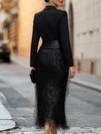 Della Sequin Fringe Blazer Midi Dress