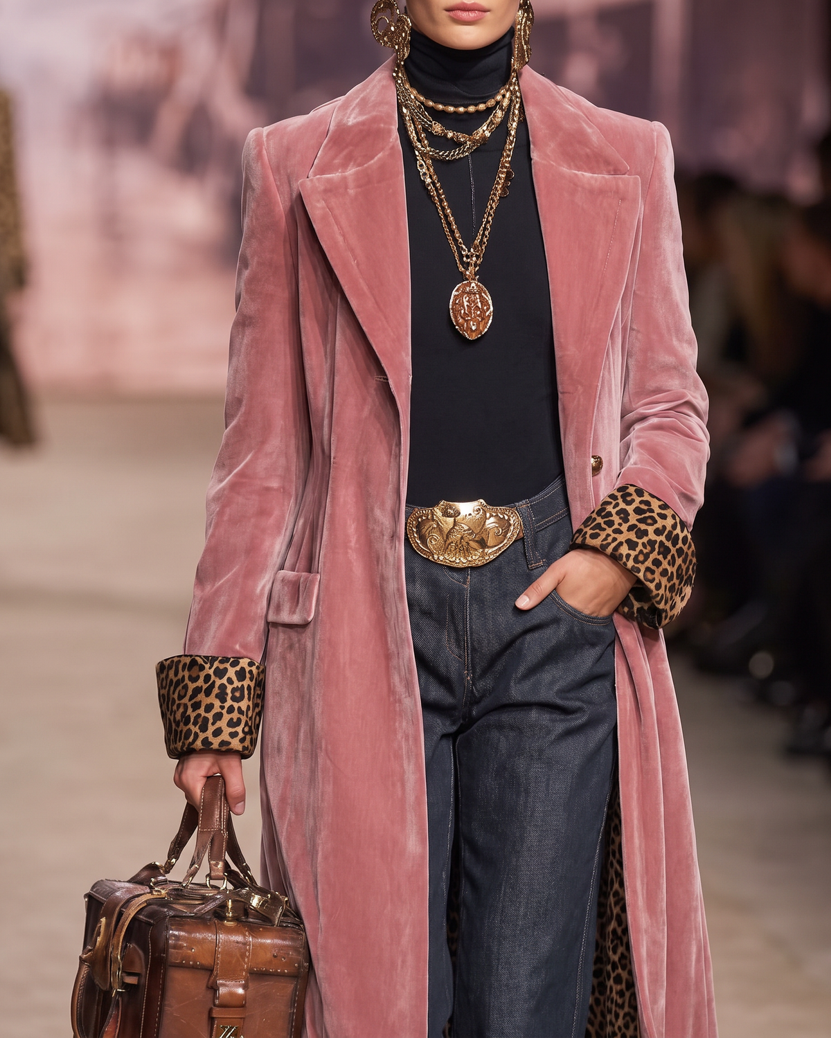 Rosamund Velvet Leopard-Lined Long Coat